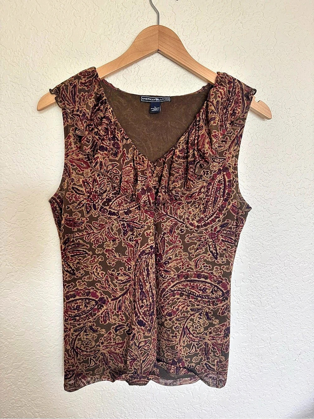 Vintage Y2K Paisley Ruffle Blouse in Brown Size Medium